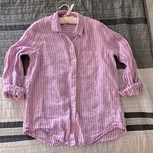 Gap Boyfriend Fit Pink and Blue Striped Shirt